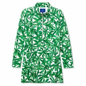 Knot Responsible Large Green Palm Print Quarter Zip Tunic Dress Coastal Resort